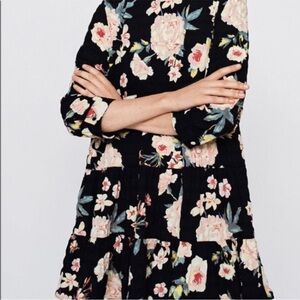 Zara Black Floral Long Sleeve Dress